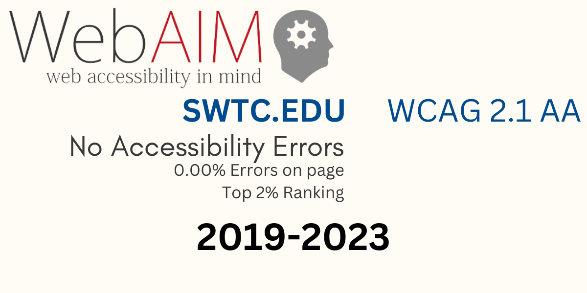 Compliance with WCAG 2.1 AA for SWTC.edu